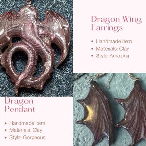Dragon Wing Earrings and Pendant Set